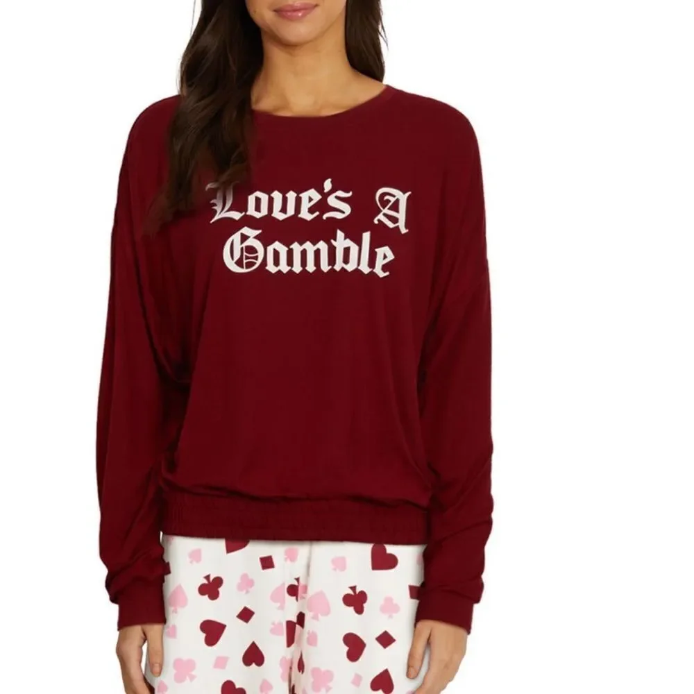 WILDFOX Love's a Gamble‎ Shorty Pajamas Set, 2 Piece, Red Hearts, XL, NWT